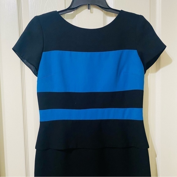YL by Yair Vintage New Size 8 Black Blue Colorblock Retro Sheath Dress USA Made - Picture 3 of 8